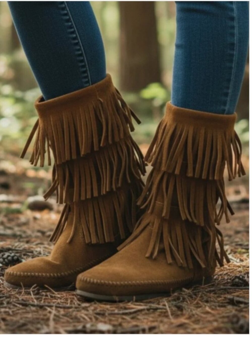 NWT Minnetonka Women's Suede 3-Layer Fringe Boots in Taupe